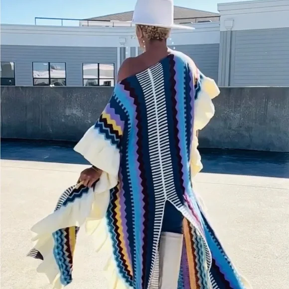 Colorful Zigzag Patterned Cape Sweater-NWOT - Picture 2 of 2